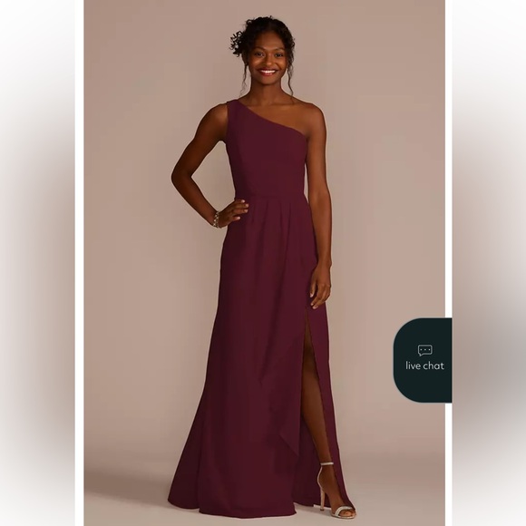 David's Bridal Dresses & Skirts - David's Bridal Wine Chiffon One-Shoulder Dress with Cascade Size 10 Formal